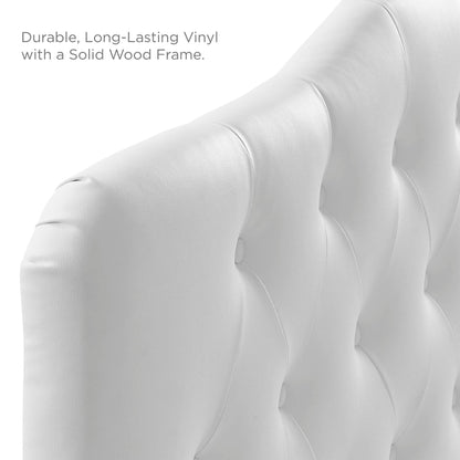 Annabel upholstered vinyl queen headboard in white with tufted curved panels on Tampa Home & Garden Store