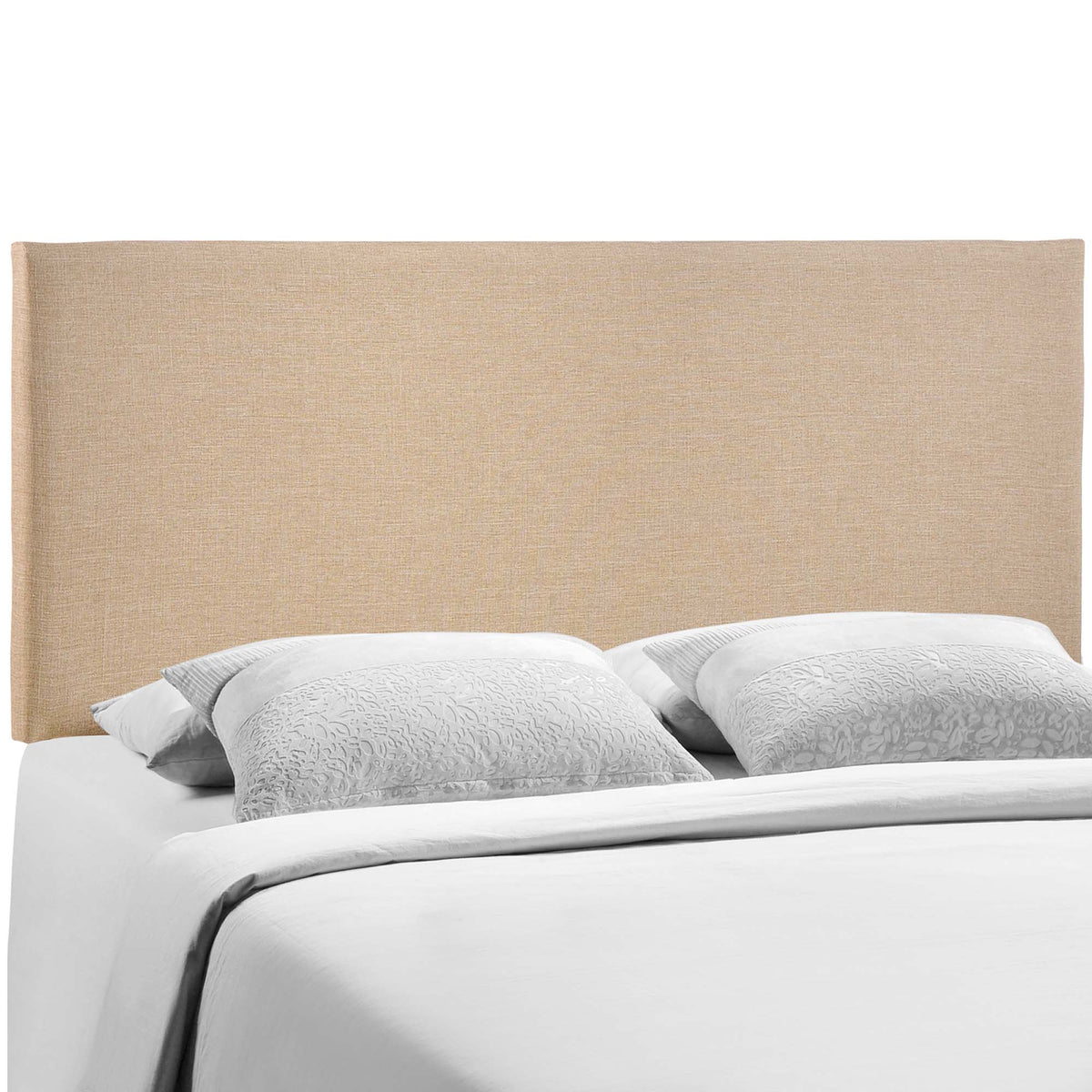 Region Upholstered Queen Headboard by Modway in beige linen-textured fabric with white pillows on Tampa Home & Garden Store