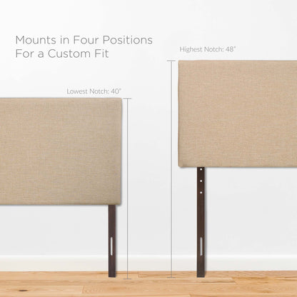 Region upholstered queen headboard by Modway, beige linen fabric with two panels and dark wood legs on Tampa Home & Garden Store