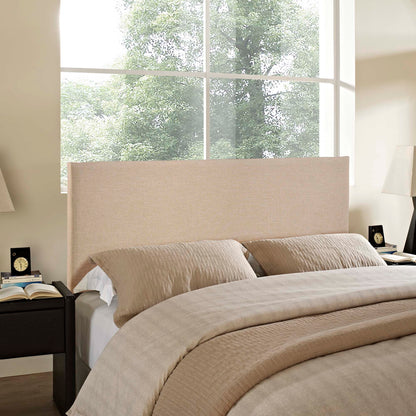 Region Upholstered Queen Headboard by Modway in beige fabric, shown behind taupe bedding on Tampa Home & Garden Store