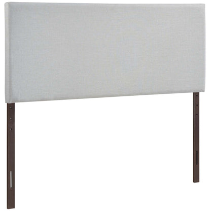 Region Upholstered Queen Headboard in light gray linen fabric with wood legs on Tampa Home & Garden Store