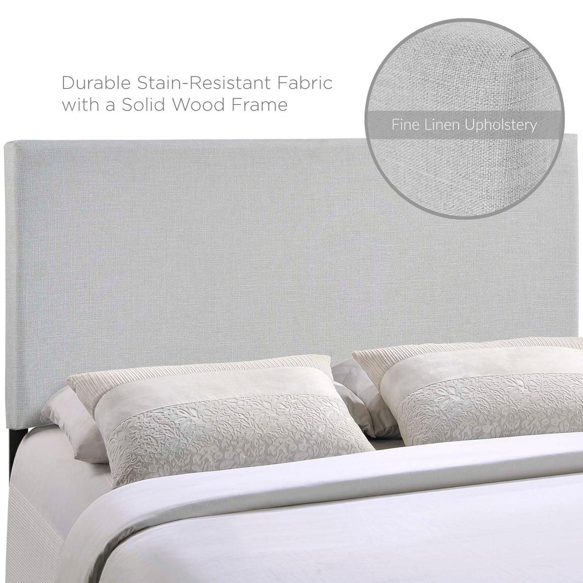 Region Upholstered Queen Headboard by Modway in light gray linen fabric with wood frame on Tampa Home & Garden Store