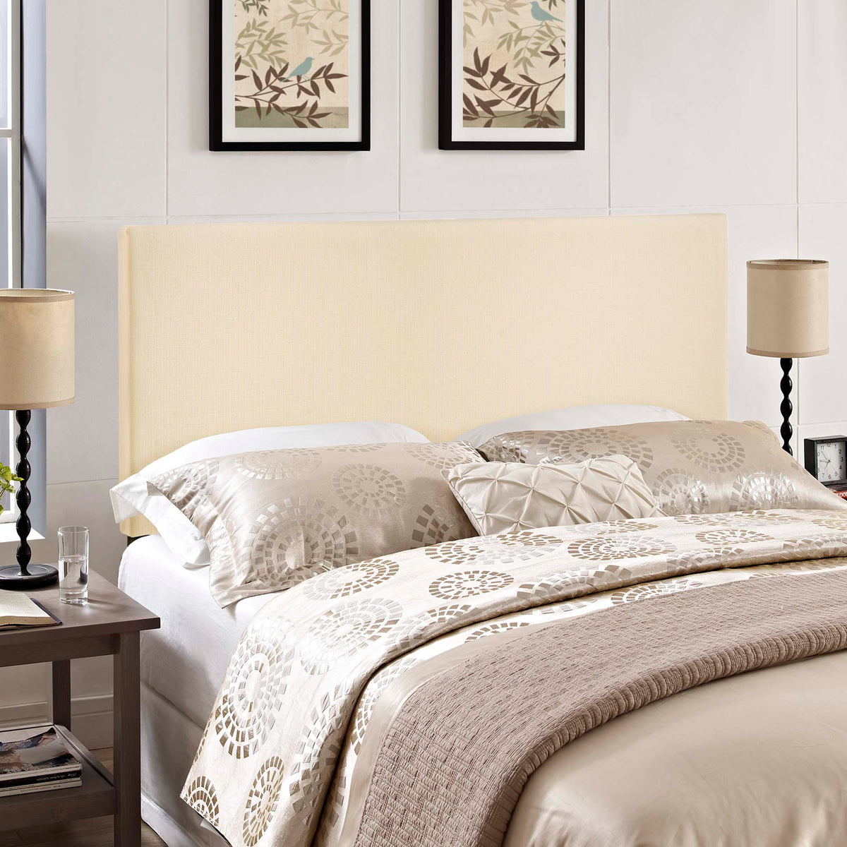 Region upholstered queen headboard in beige fabric with a clean, tailored look Modway on Tampa Home & Garden Store
