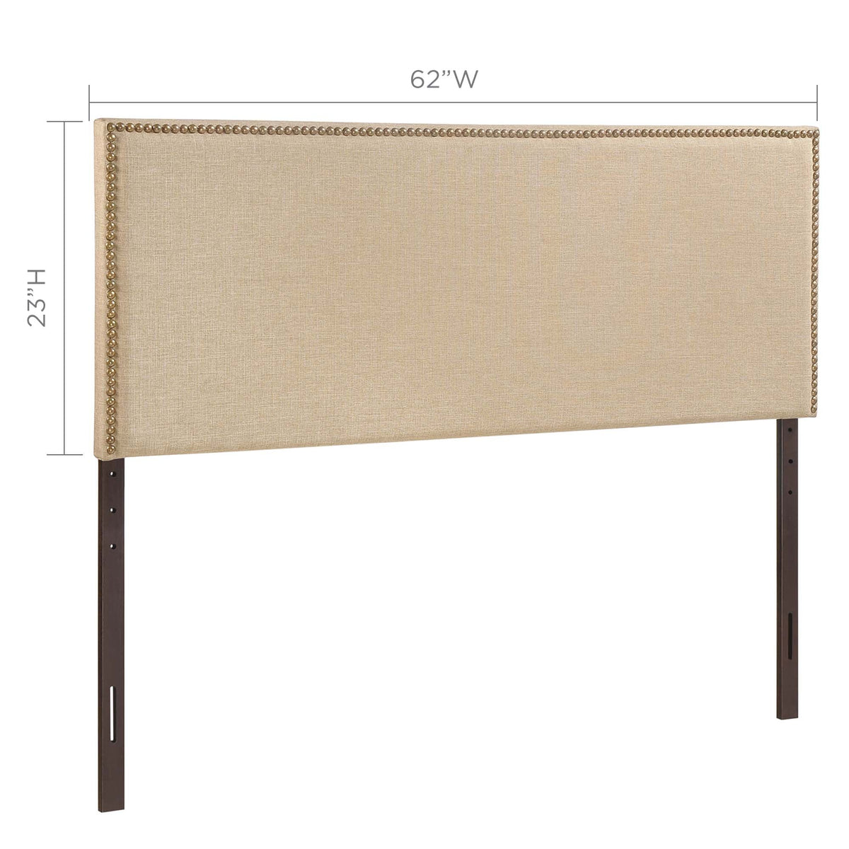 Region Nailhead Upholstered Queen Headboard beige fabric with nailhead trim 62W by HouseOfZazla on Tampa Home & Garden Store
