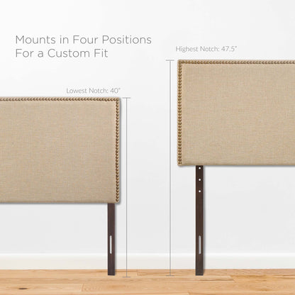 Region Nailhead Upholstered Queen Headboard by Modway in beige fabric with brass nailhead trim on Tampa Home & Garden Store