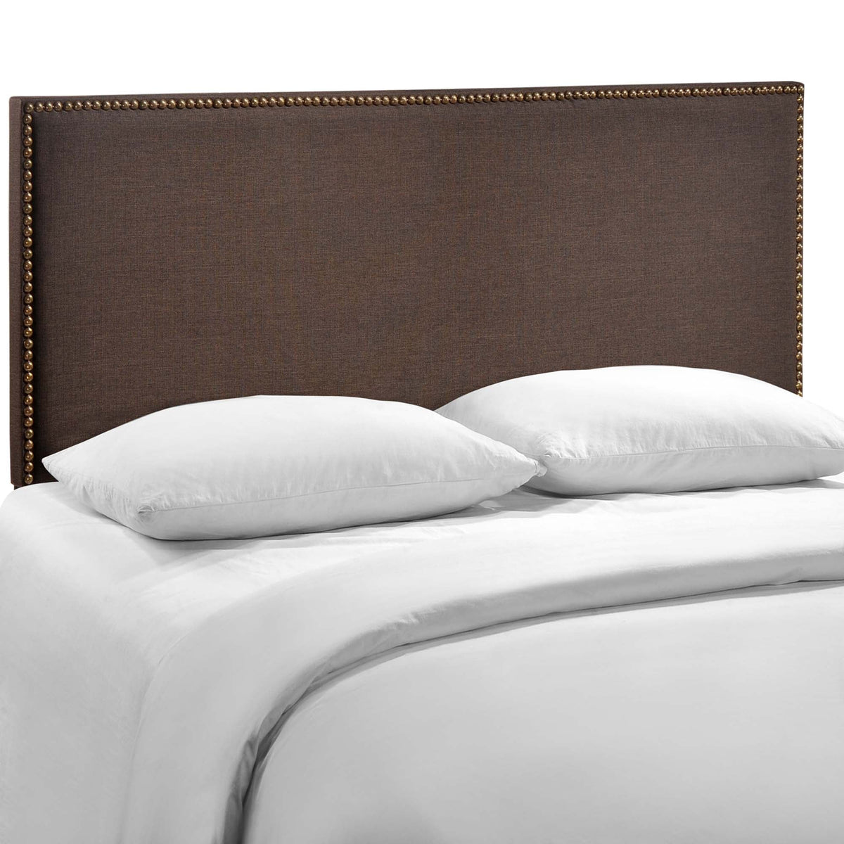 Region Nailhead Upholstered Queen Headboard brown fabric with brass nailhead trim by Modway on Tampa Home & Garden Store