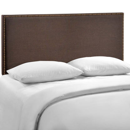 Region Nailhead Upholstered Queen Headboard brown fabric with brass nailhead trim by Modway on Tampa Home & Garden Store