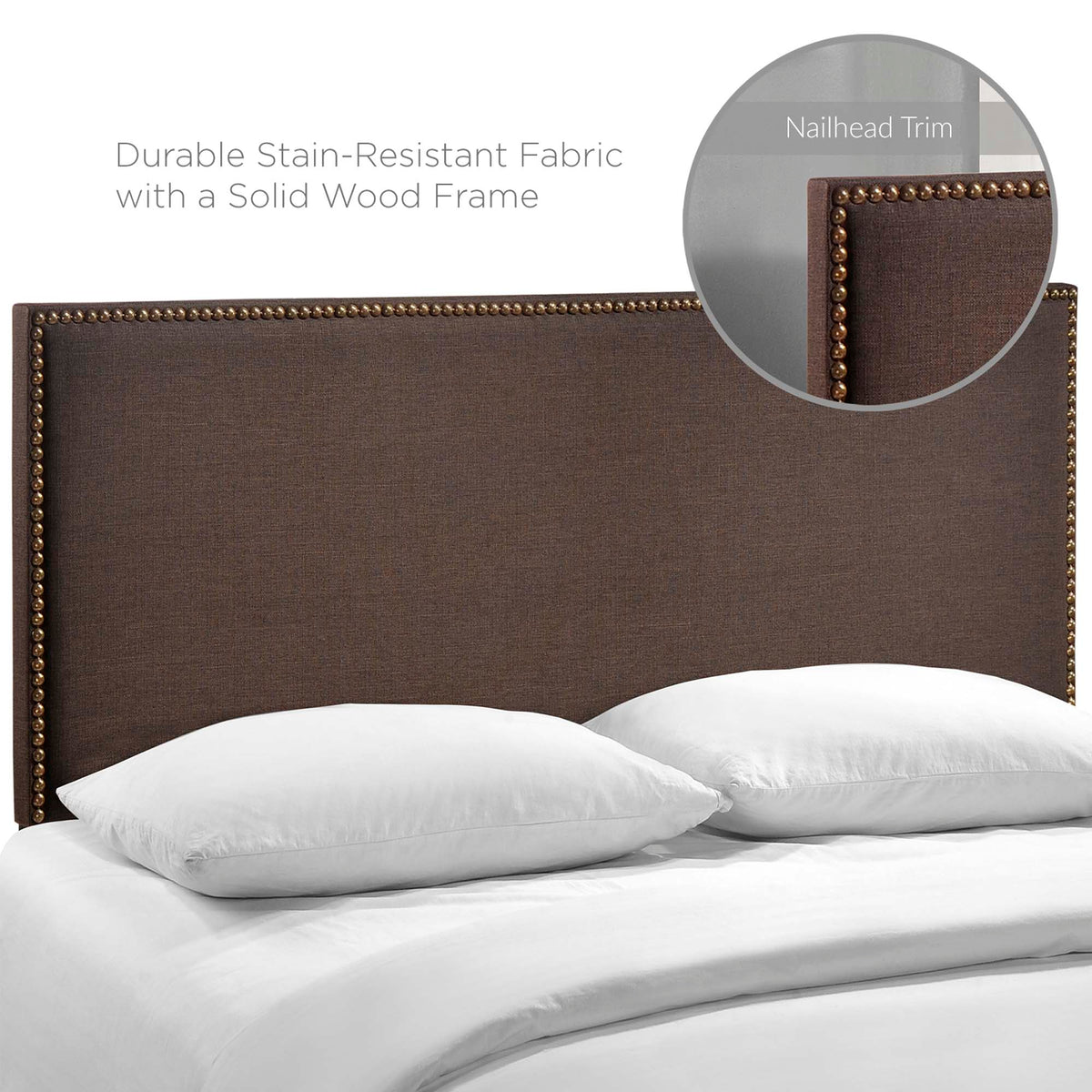 Region Nailhead Upholstered Queen Headboard by Modway in brown fabric with nailhead trim on Tampa Home & Garden Store