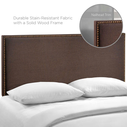 Region Nailhead Upholstered Queen Headboard by Modway in brown fabric with nailhead trim on Tampa Home & Garden Store