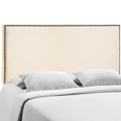 Region Nailhead Upholstered Queen Headboard by Modway in cream fabric with dark metal nailhead trim on Tampa Home & Garden Store