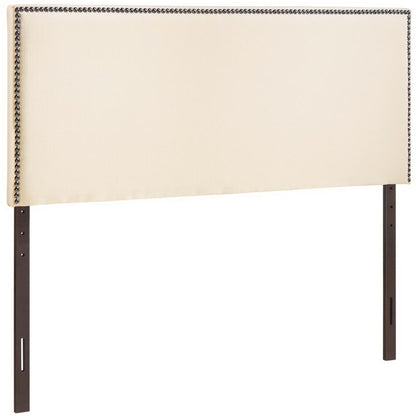 Region Nailhead Upholstered Queen Headboard beige fabric with dark wood legs by Modway on Tampa Home & Garden Store