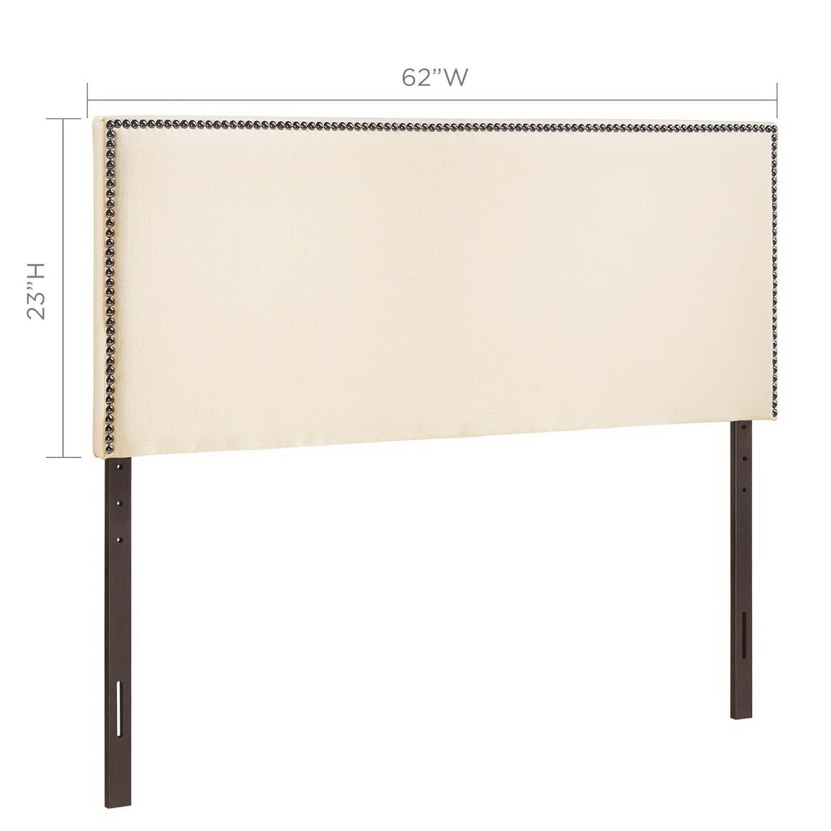 Region Nailhead Upholstered Queen Headboard by Modway, beige fabric with silver stud trim on Tampa Home & Garden Store