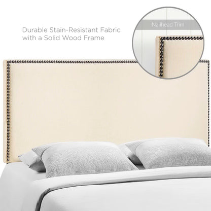 Region Nailhead Upholstered Queen Headboard in beige fabric with nailhead trim on Tampa Home & Garden Store