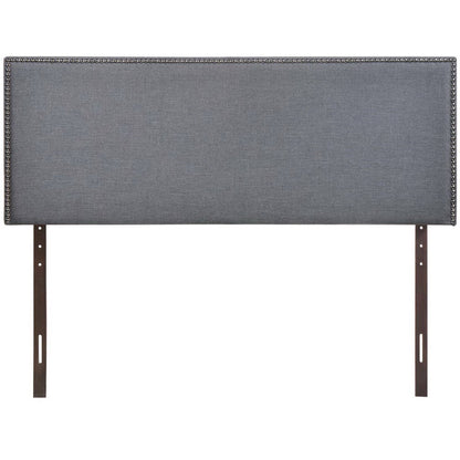 Region Nailhead Upholstered Queen Headboard in grey fabric with silver nailhead trim on Tampa Home & Garden Store