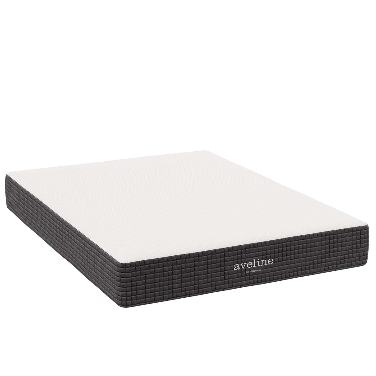 Aveline 10in mattress by Modway, white quilted top with dark grid-textured side panels on Tampa Home & Garden Store