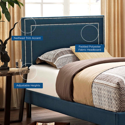 Twin Jessamine Upholstered Fabric Headboard by Modway in navy blue with nailhead trim on Tampa Home & Garden Store