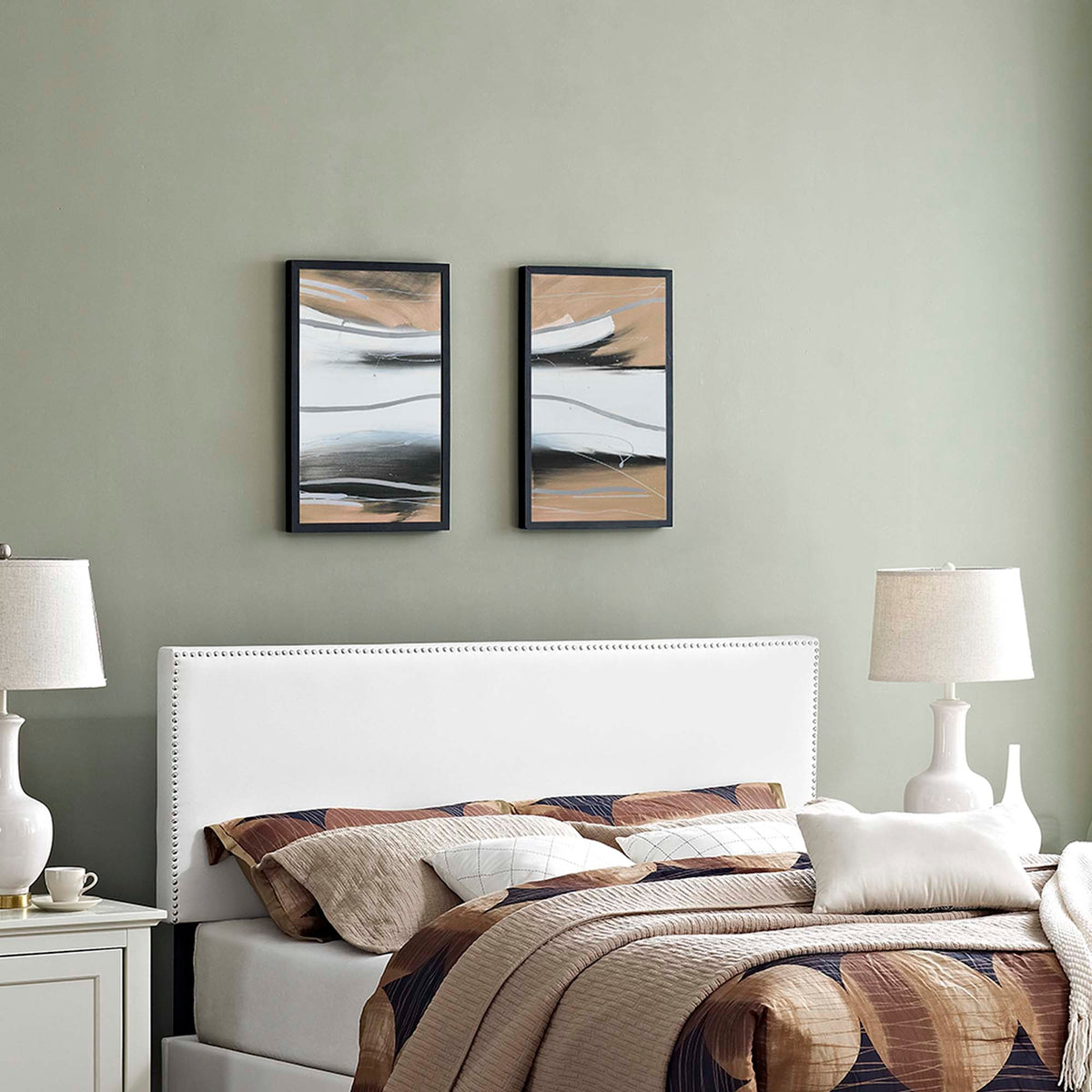 Phoebe upholstered vinyl full headboard by Modway, white with nailhead trim on Tampa Home & Garden Store