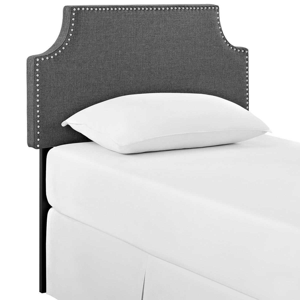 Laura Upholstered Fabric Twin Headboard in gray with nailhead trim on Tampa Home & Garden Store