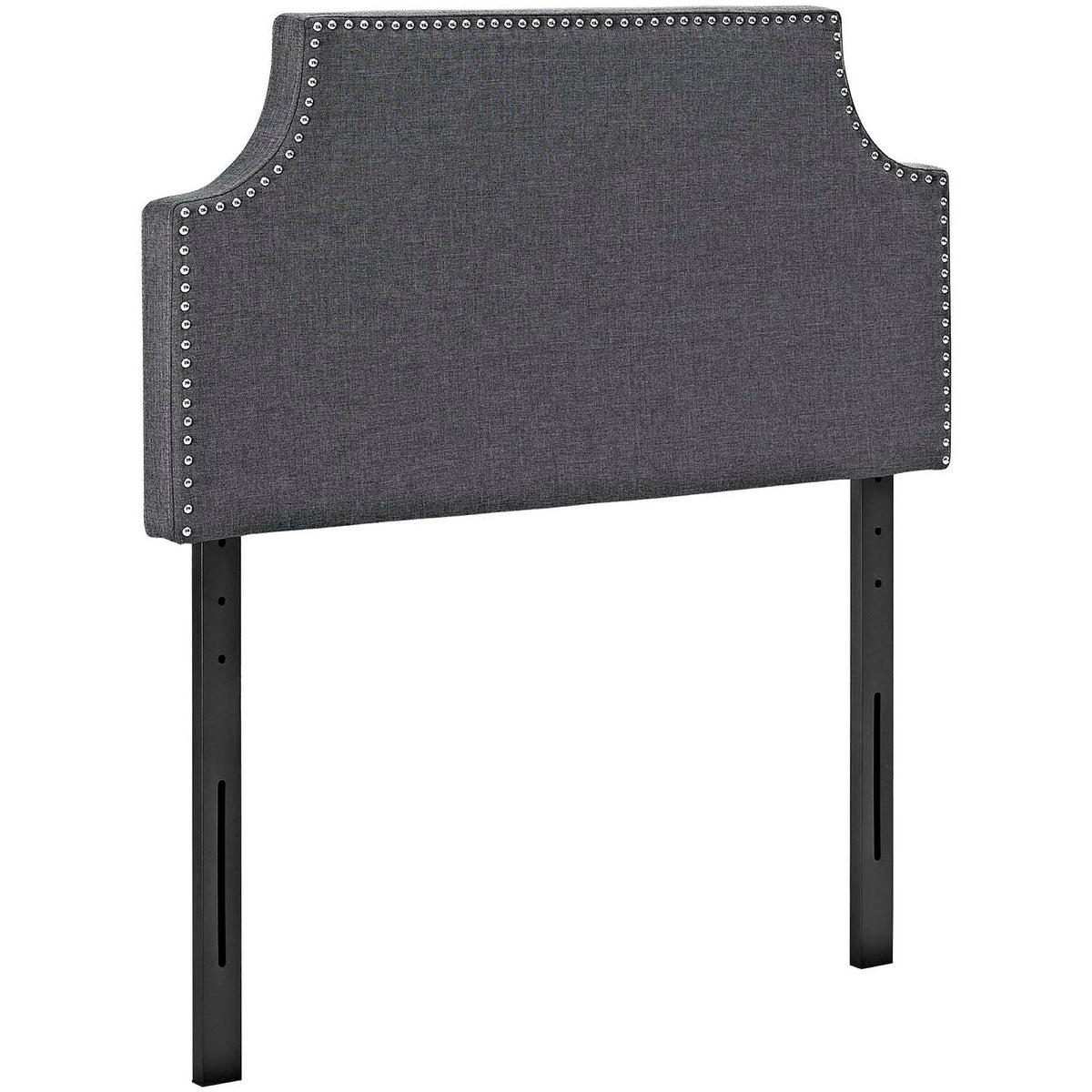 Laura Upholstered Twin Headboard by Modway in gray fabric with nailhead trim and metal legs on Tampa Home & Garden Store
