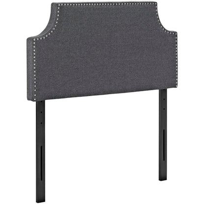 Laura Upholstered Twin Headboard by Modway in gray fabric with nailhead trim and metal legs on Tampa Home & Garden Store