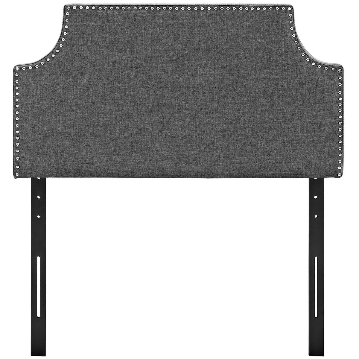 Laura Upholstered Fabric Twin Headboard gray fabric with nailhead trim by Modway on Tampa Home & Garden Store