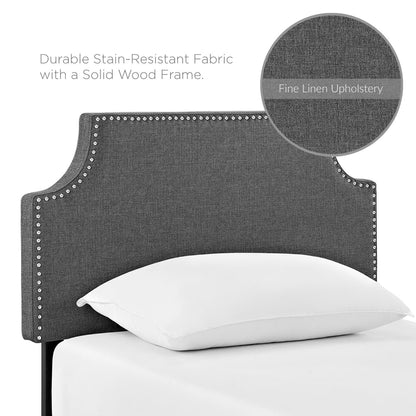 Laura Upholstered Fabric Twin Headboard by Modway in gray linen with nailhead trim on Tampa Home & Garden Store