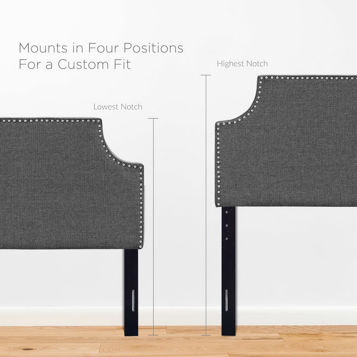 Laura Upholstered Fabric Twin Headboard by Modway, dark gray fabric with nailhead trim on Tampa Home & Garden Store