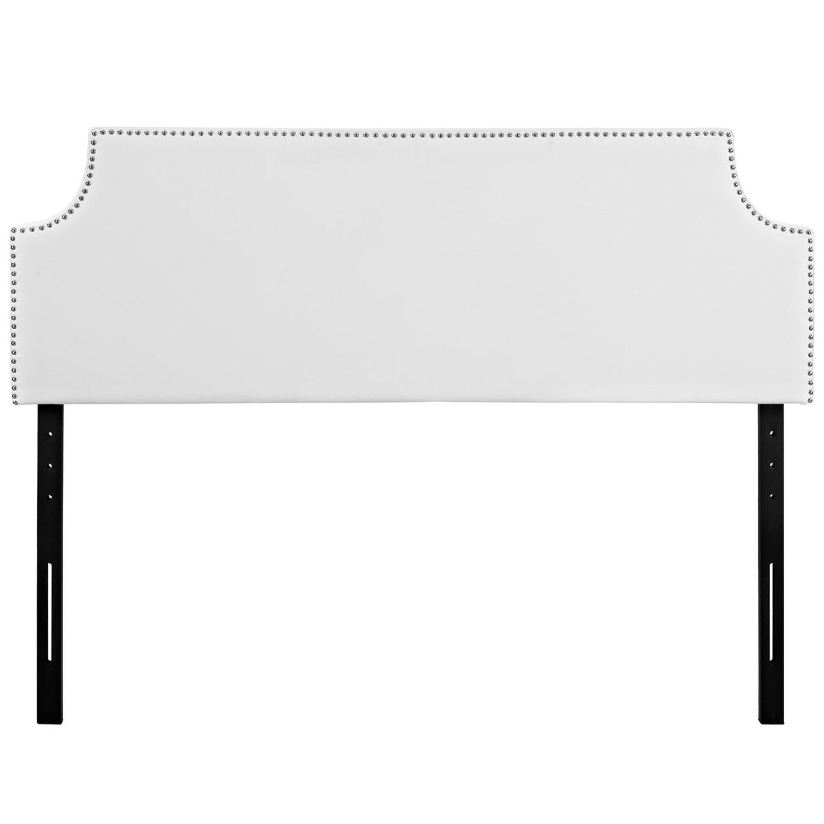 Laura Upholstered Vinyl Full Headboard white with nailhead trim curved sides on Tampa Home & Garden Store