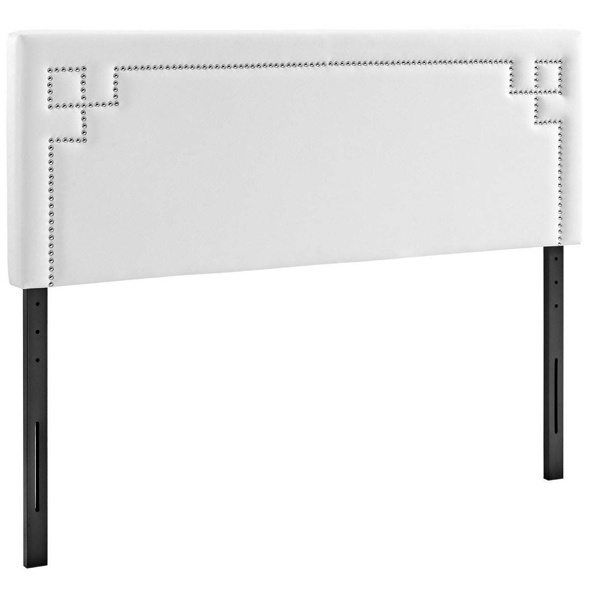 Josie Upholstered Vinyl Queen Headboard by Modway, white vinyl with silver nailhead trim on Tampa Home & Garden Store