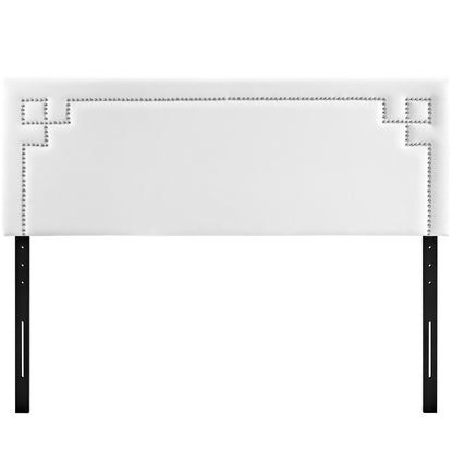 Josie Upholstered Vinyl Queen Headboard white with silver nailhead trim by HouseOfZazla on Tampa Home & Garden Store