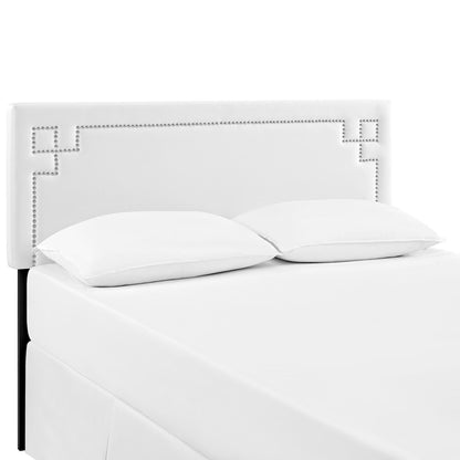 Josie Upholstered Vinyl Queen Headboard by Modway white with silver nailhead trim on Tampa Home & Garden Store