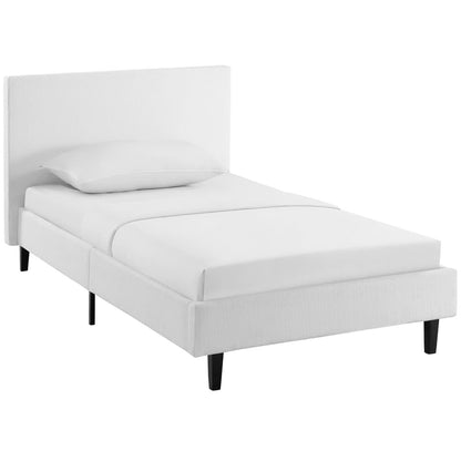 Anya Fabric Bed by Modway in white fabric with bed skirt and black legs on Tampa Home & Garden Store
