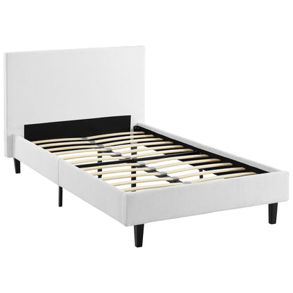 Anya Fabric Bed by Modway, white upholstered bed with black legs and slatted base on Tampa Home & Garden Store