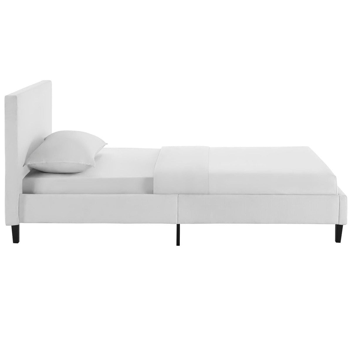 Anya Fabric Bed by Modway, white upholstered platform bed with black tapered legs on Tampa Home & Garden Store