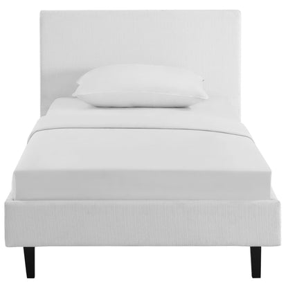Anya Fabric Bed by Modway with white upholstered headboard and white bed skirt by HouseOfZazla on Tampa Home & Garden Store