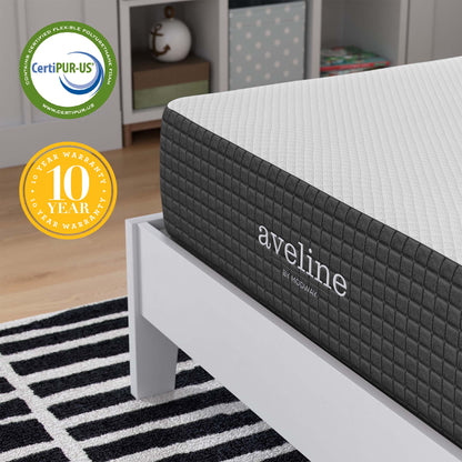 Aveline 10in Mattress by Modway, white quilted top with gray sides, CertiPUR-US badge on Tampa Home & Garden Store