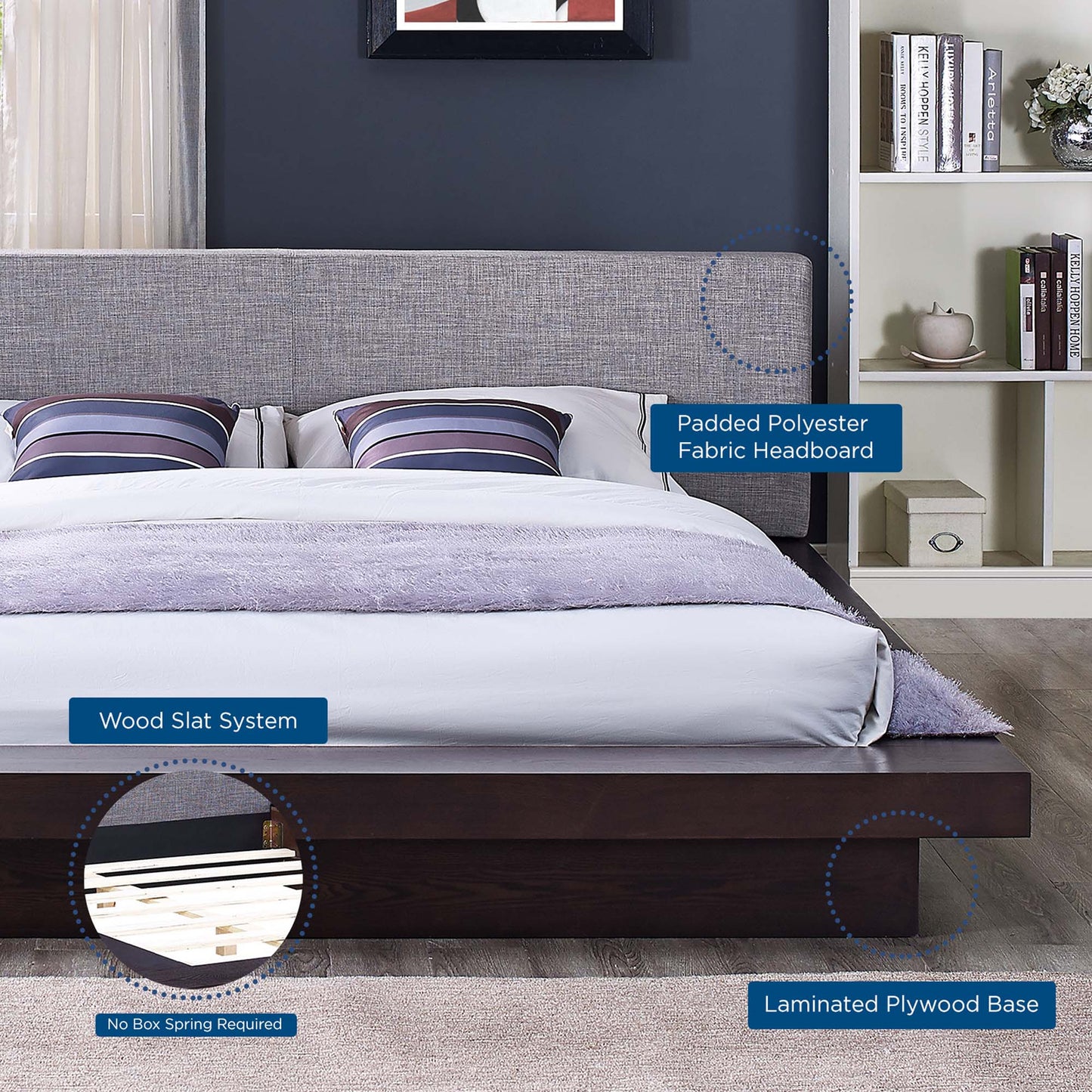 Freja Fabric Queen Platform Bed and Frame