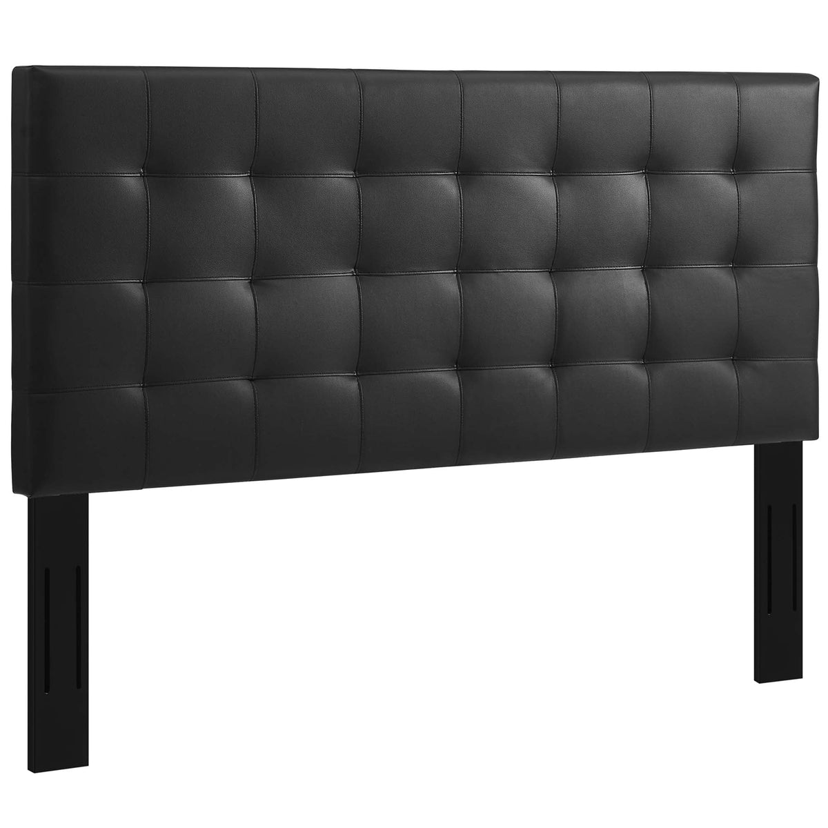 Headboard Paisley tufted faux leather full/queen in black with grid stitching and legs on Tampa Home & Garden Store