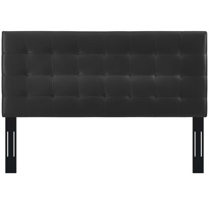 Paisley tufted faux leather full/queen headboard in black with quilted panels on black legs on Tampa Home & Garden Store