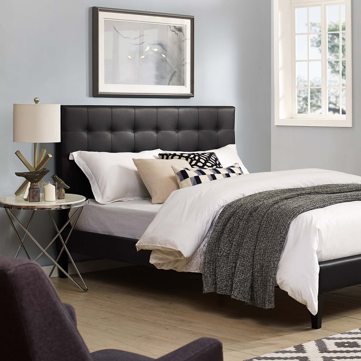 Paisley Tufted Upholstered Faux Leather Full/Queen Headboard by Modway in black tufted design on Tampa Home & Garden Store