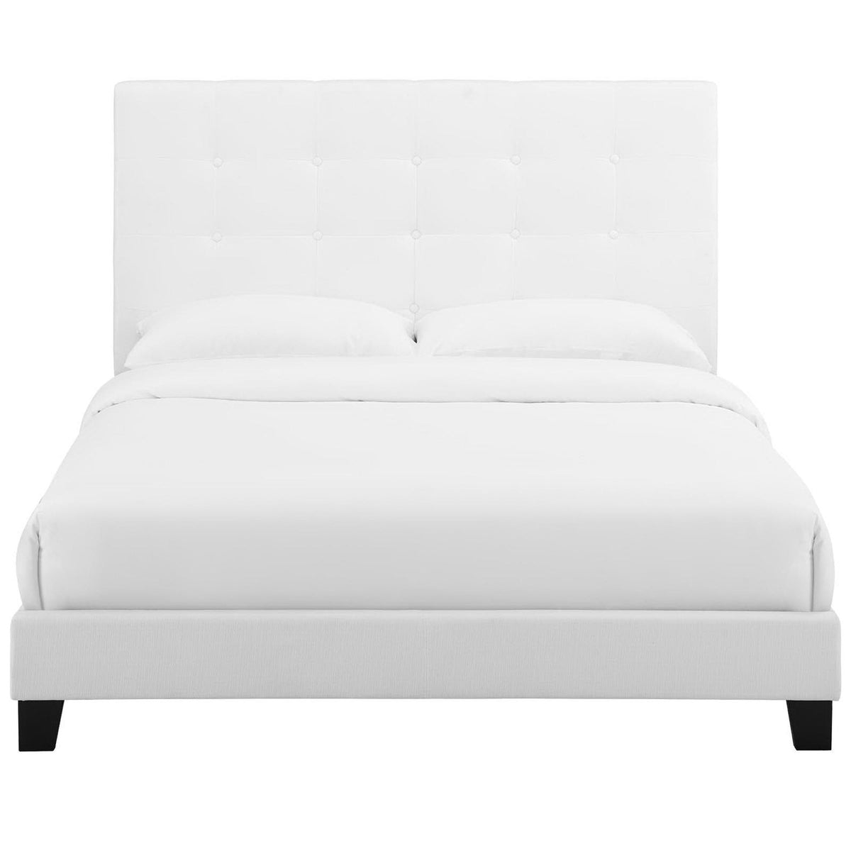 Melanie Tufted Button Upholstered Fabric Full Platform Bed white headboard HouseOfZazla on Tampa Home & Garden Store