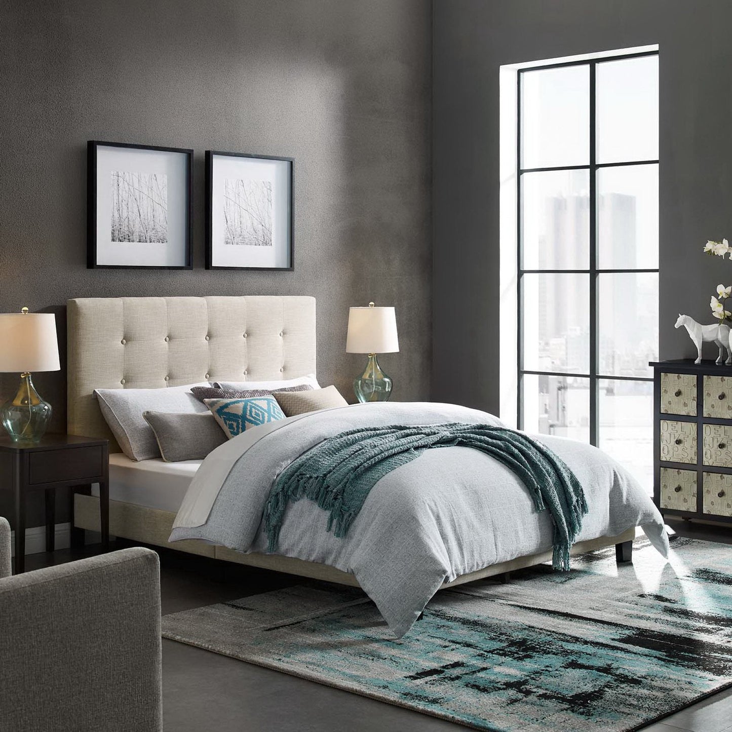 Melanie Tufted and Upholstered Queen Platform Bed