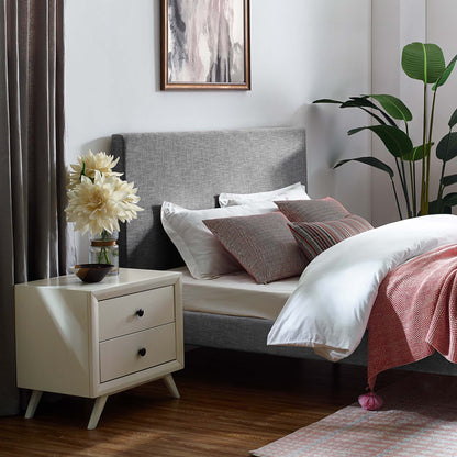 Taylor upholstered linen headboard full/queen, gray fabric by HouseOfZazla in bedroom on Tampa Home & Garden Store