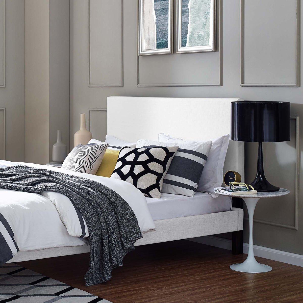 Taylor Upholstered Linen Full/Queen Headboard by Modway in light beige fabric beds & headboards on Tampa Home & Garden Store