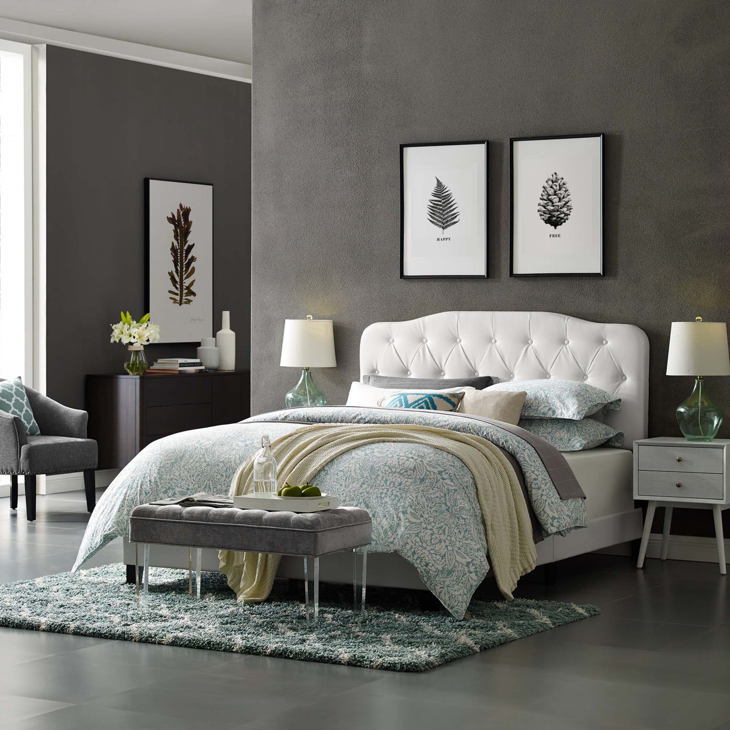 Modway White Faux Leather Full Bed And Frame