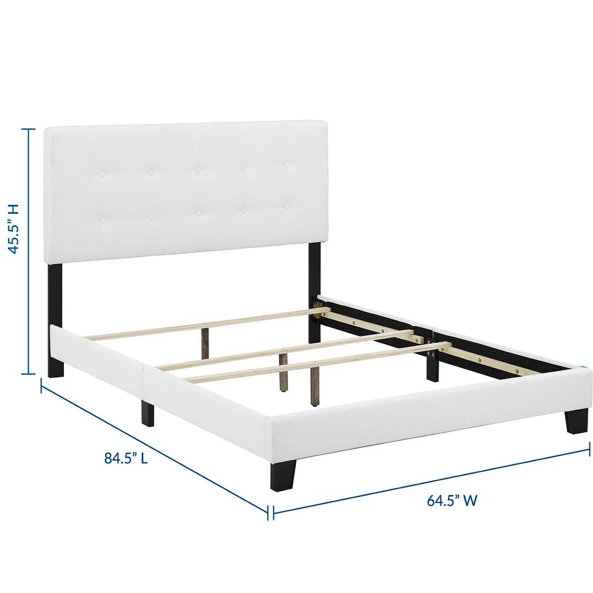 Amira Upholstered Fabric Bed by Modway white tufted headboard with black metal legs on Tampa Home & Garden Store