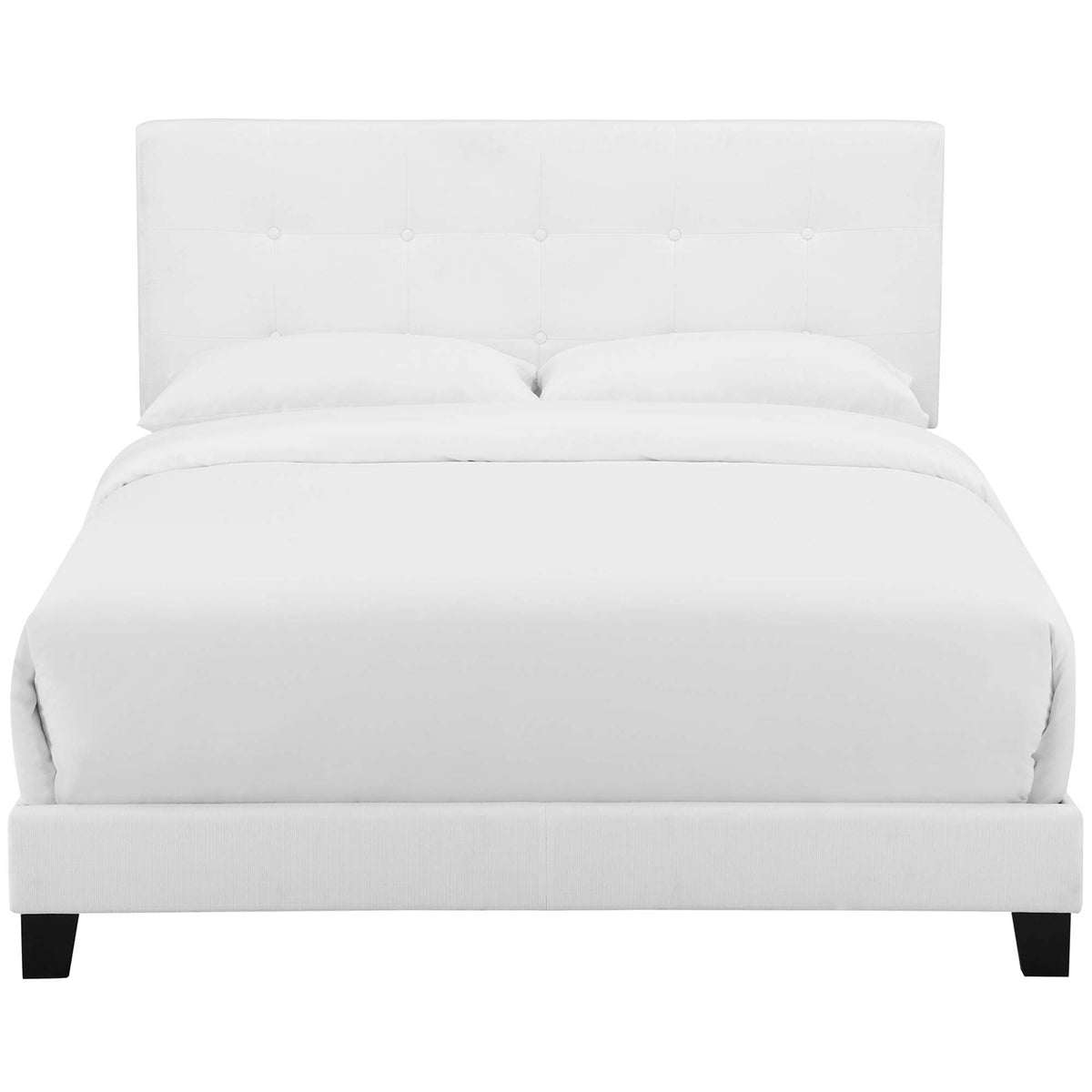 Amira Upholstered Fabric Bed by Modway, white tufted headboard, dark legs on Tampa Home & Garden Store