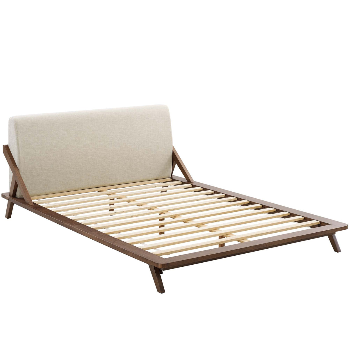 Luella upholstered fabric queen platform bed by Modway with beige headboard and slatted frame on Tampa Home & Garden Store