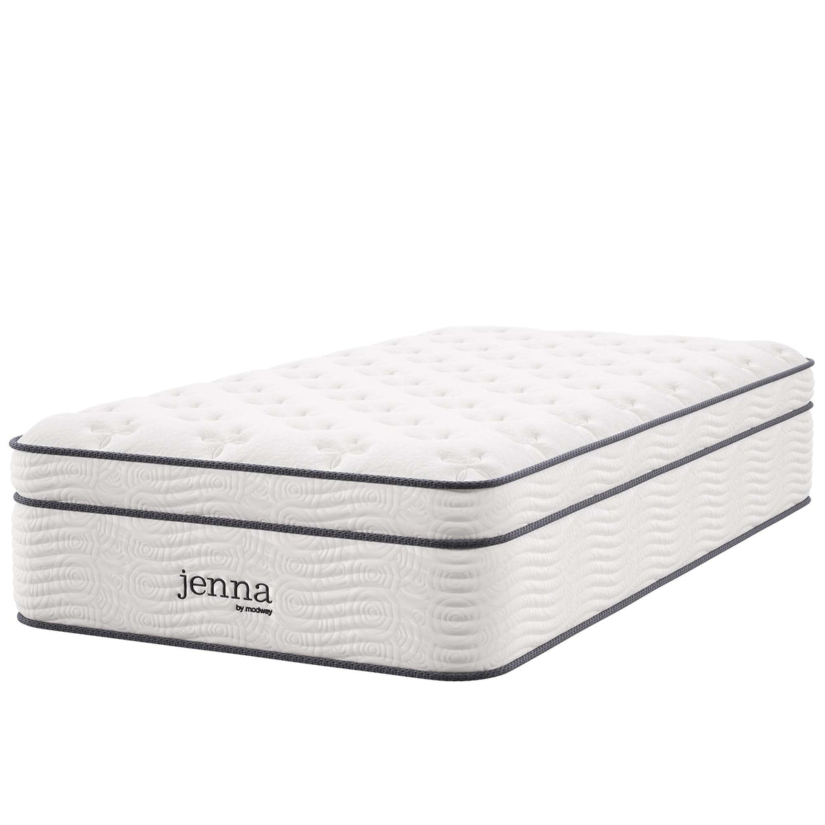 Jenna 14in twin innerspring foam mattress with white quilted cover and gray piping Modway on Tampa Home & Garden Store