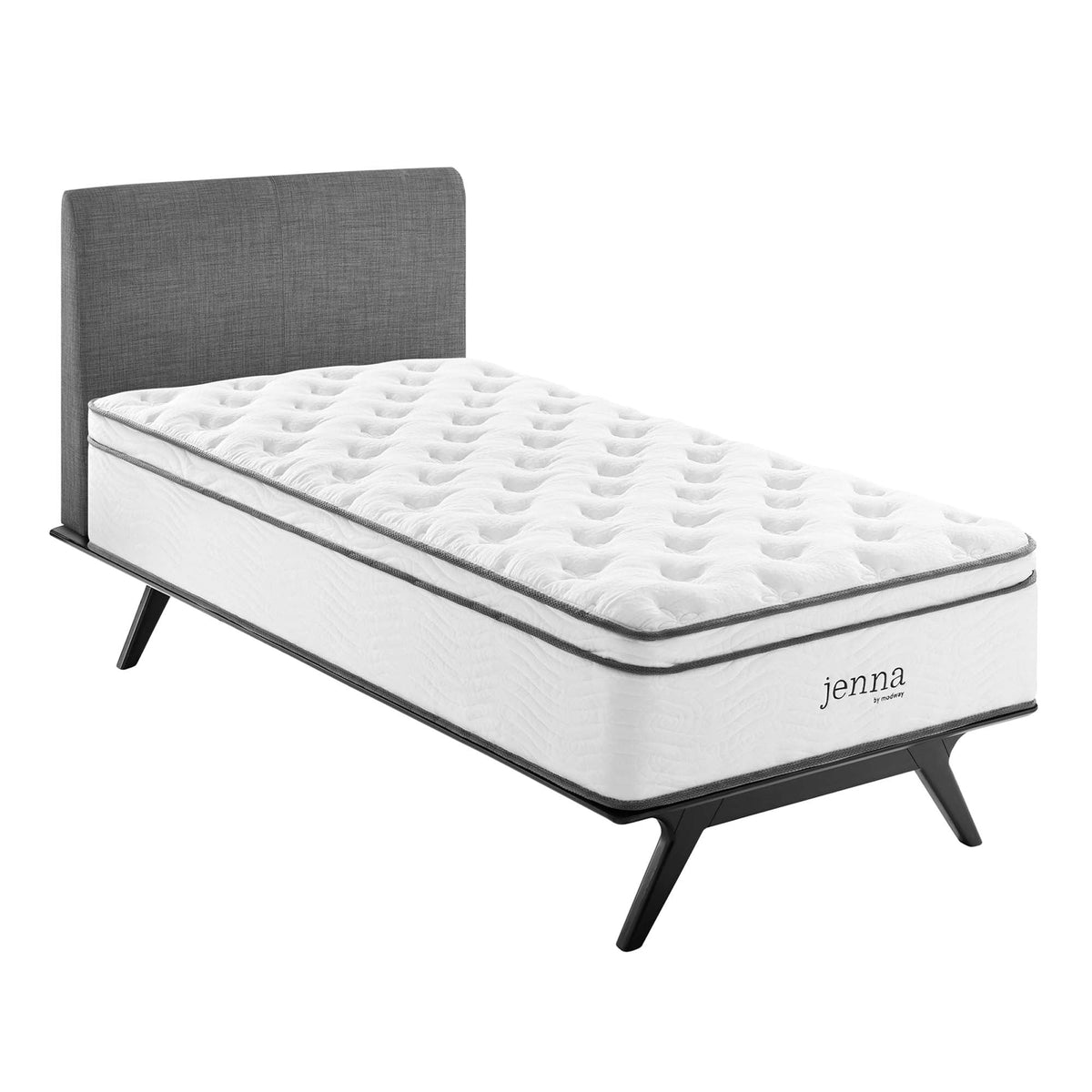 Twin Jenna 14in innerspring foam mattress by Modway on upholstered bed with headboard on Tampa Home & Garden Store